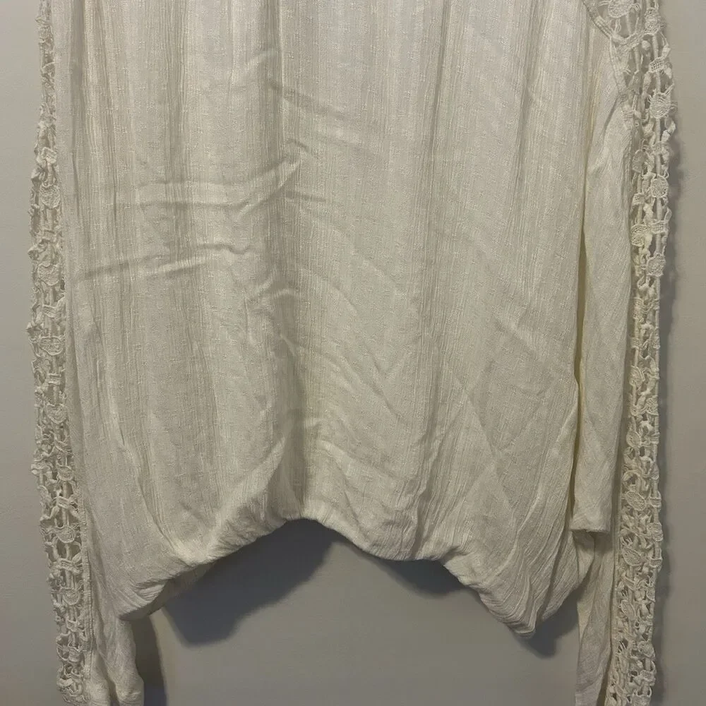Free People Runaway Wrap Blouse Womens Size S White Crochet Dolman Sleeve Boho